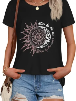 Black Sun Moon Print Women's Graphic Tees