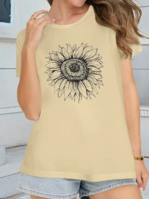 Yellow Sunflower Print Women's Graphic Tees