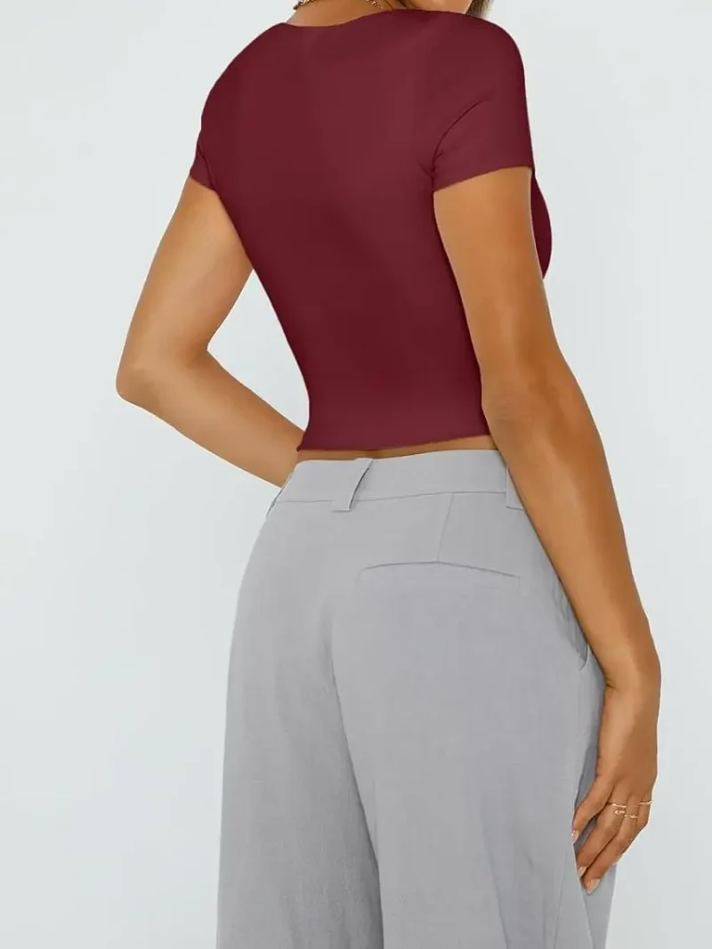 Red Color Womens Double Lined Going Out Crop T-Shirts - Image 3