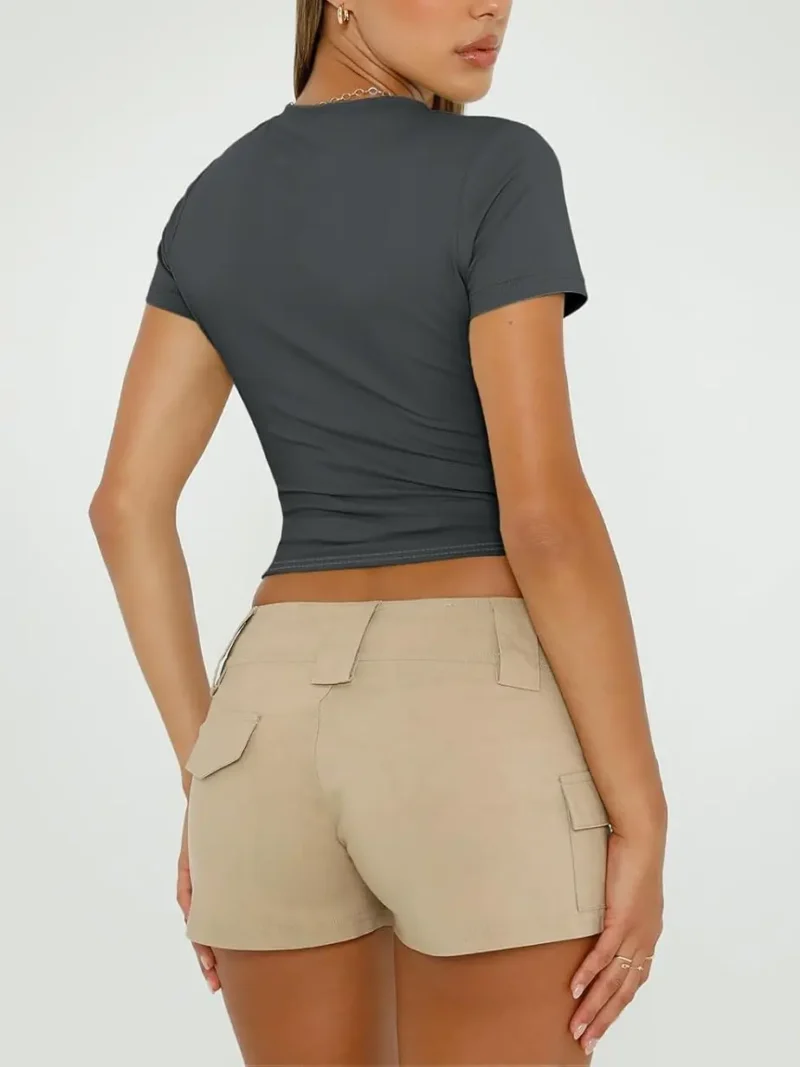 Gray Color Womens Tops 2025 Short Sleeve Crop T Shirts - Image 3