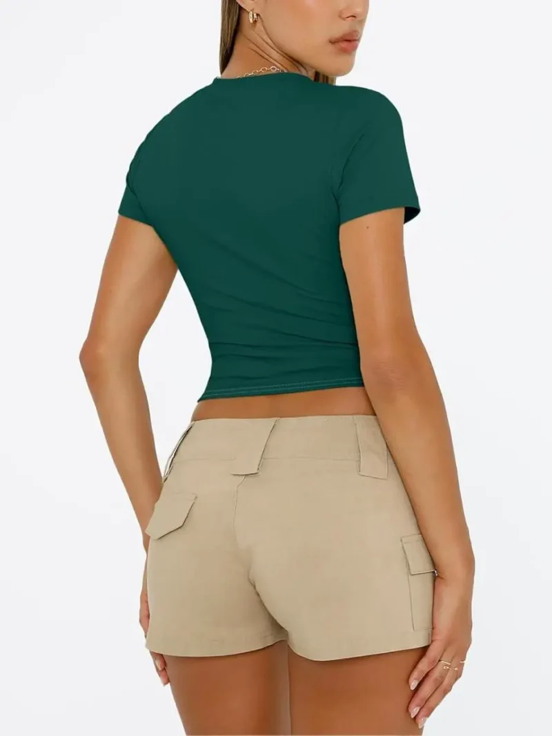 Green Color Womens Tops 2025 Short Sleeve Crop T Shirts - Image 3