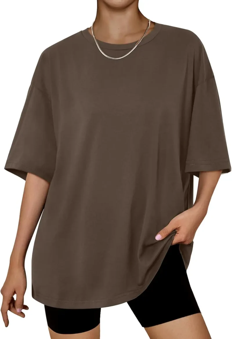 Womens Summer Fashion Workout Oversized Tops Brown Color - Image 4