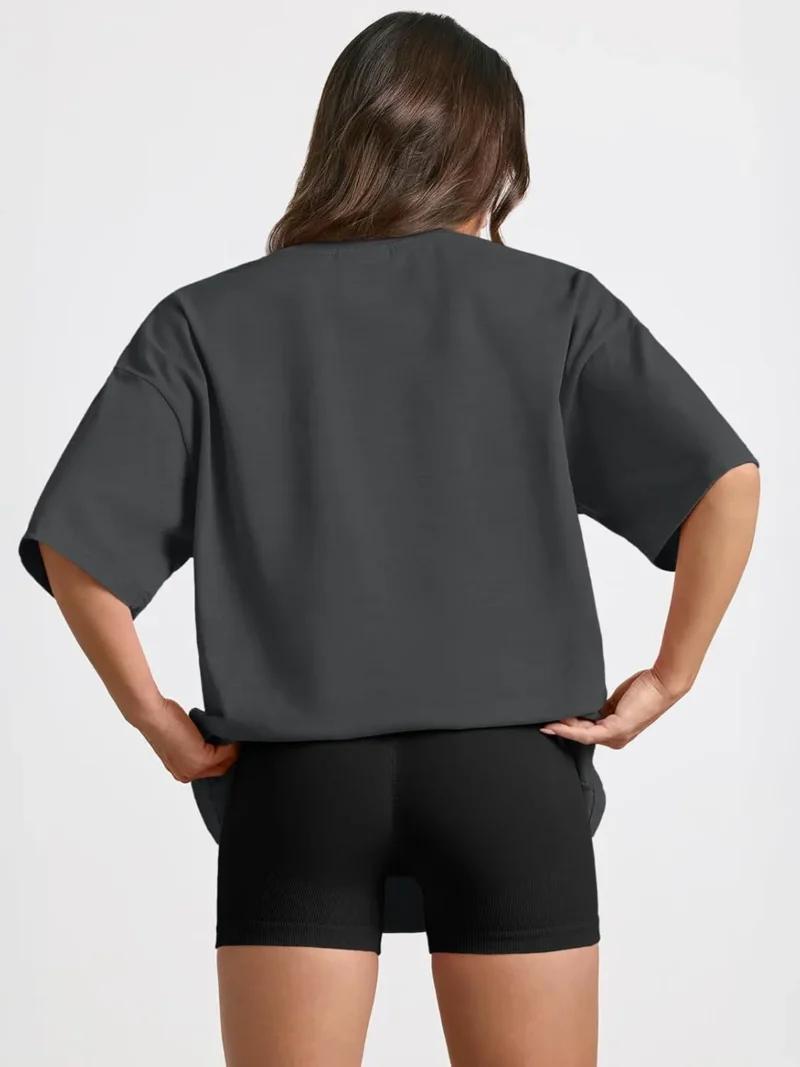 Womens Summer Fashion Workout Oversized Tops Gray Color - Image 3