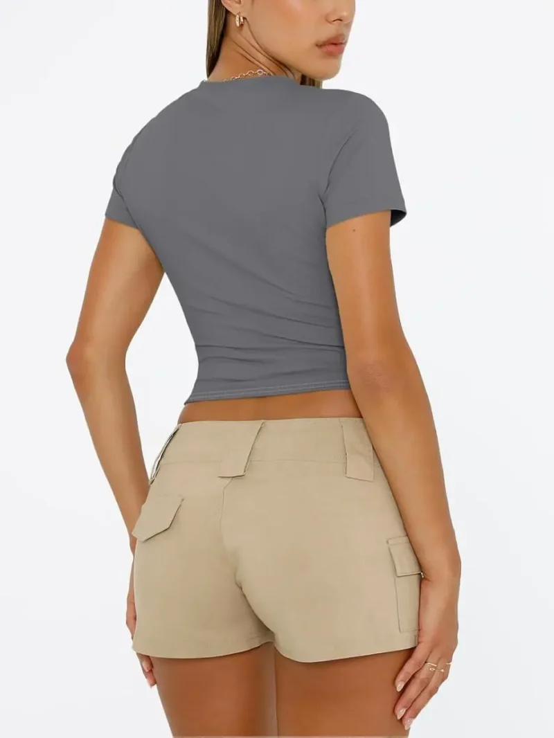 Gray Color Womens Tops 2025 Short Sleeve Crop T Shirts - Image 5