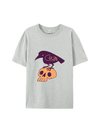 Halloween Cartoon Crow & Skull Graphic Tee