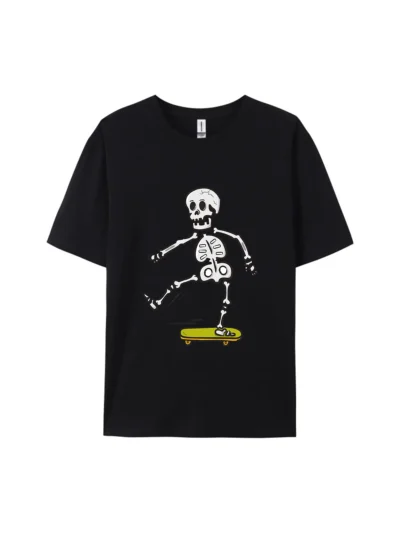 Halloween Cartoon Skateboarding Skeleton Graphic Tee