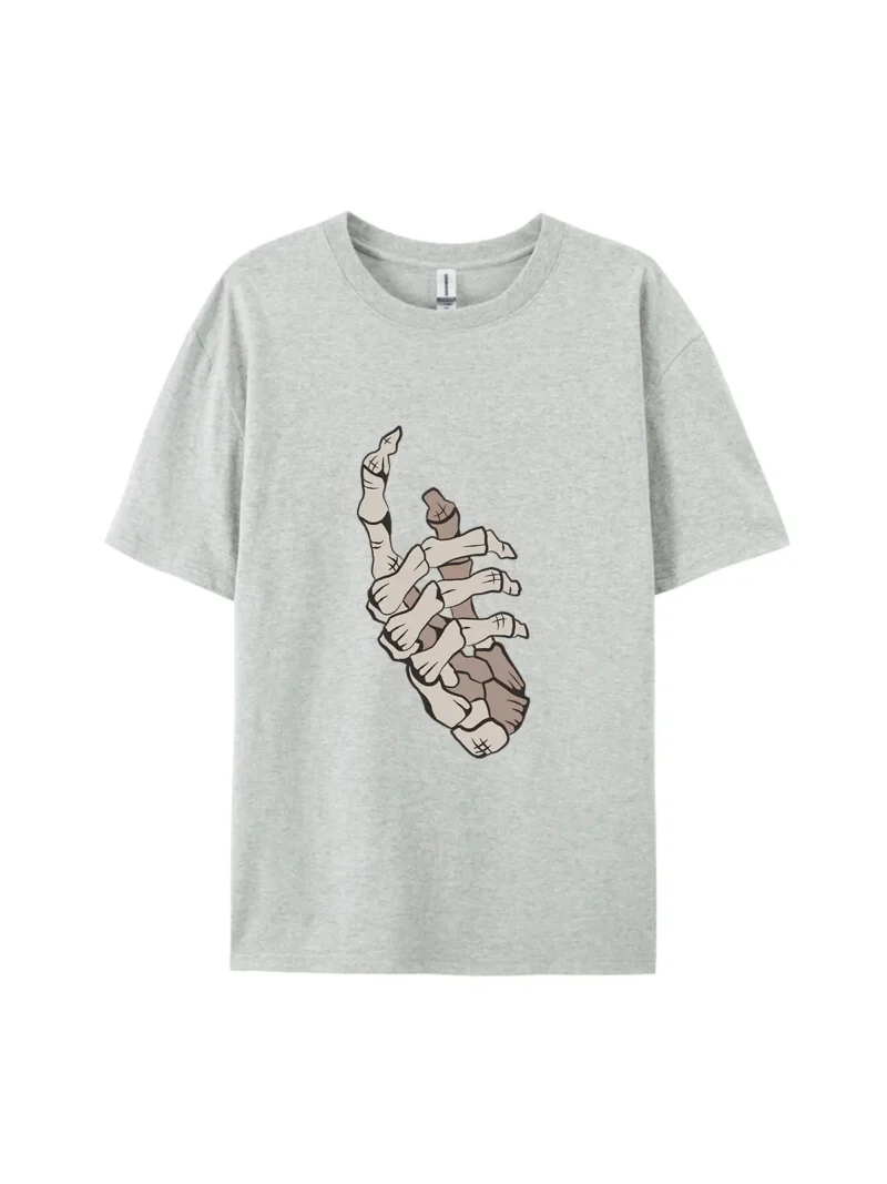 Halloween Cartoon Skeleton Hand Graphic Tee - Image 4