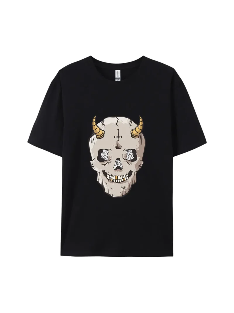 Halloween Cartoon Skull Style H Graphic Tee - Image 2