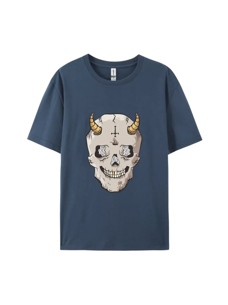 Halloween Cartoon Skull Style H Graphic Tee - Image 3