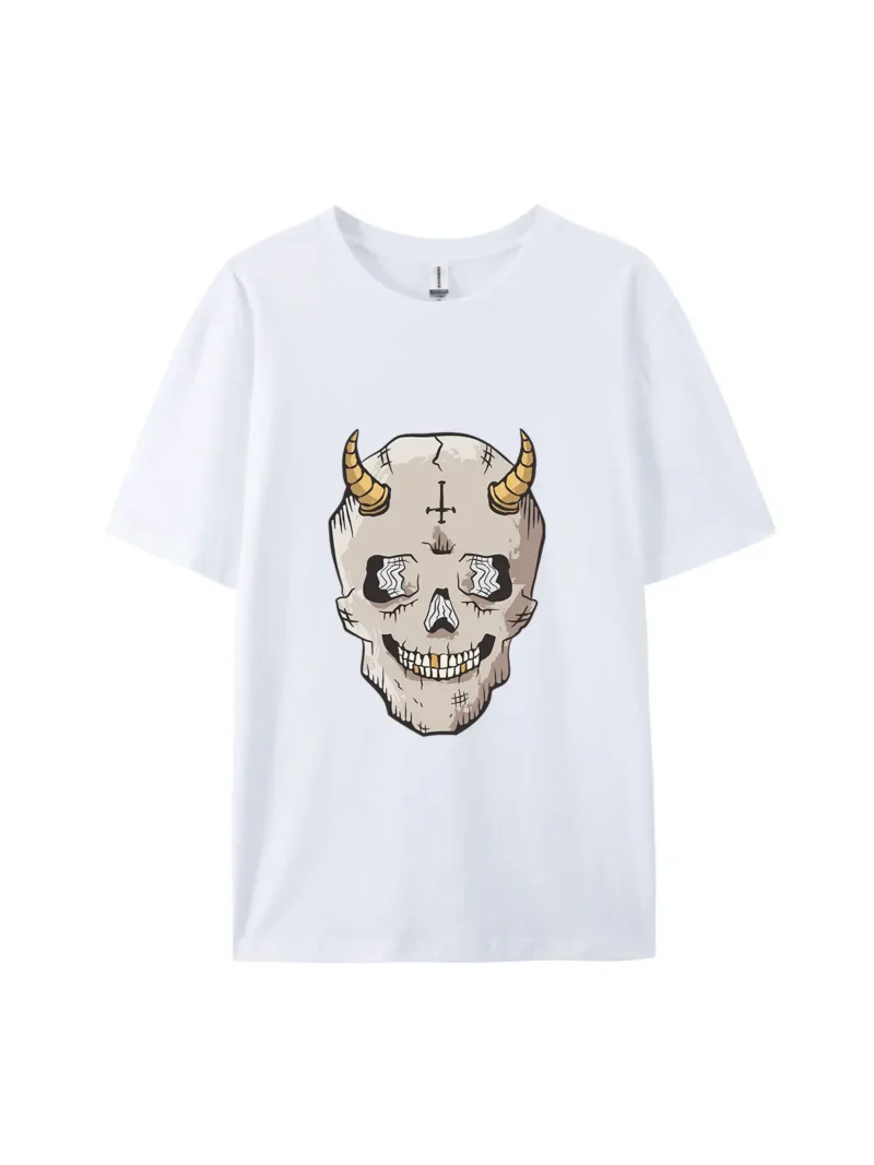 Halloween Cartoon Skull Style H Graphic Tee - Image 4