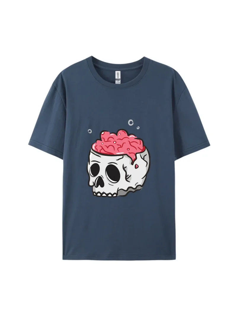 Halloween Cartoon Skull With Brain Graphic Tee - Image 3