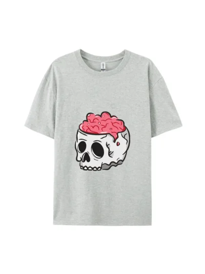 Halloween Cartoon Skull With Brain Graphic Tee