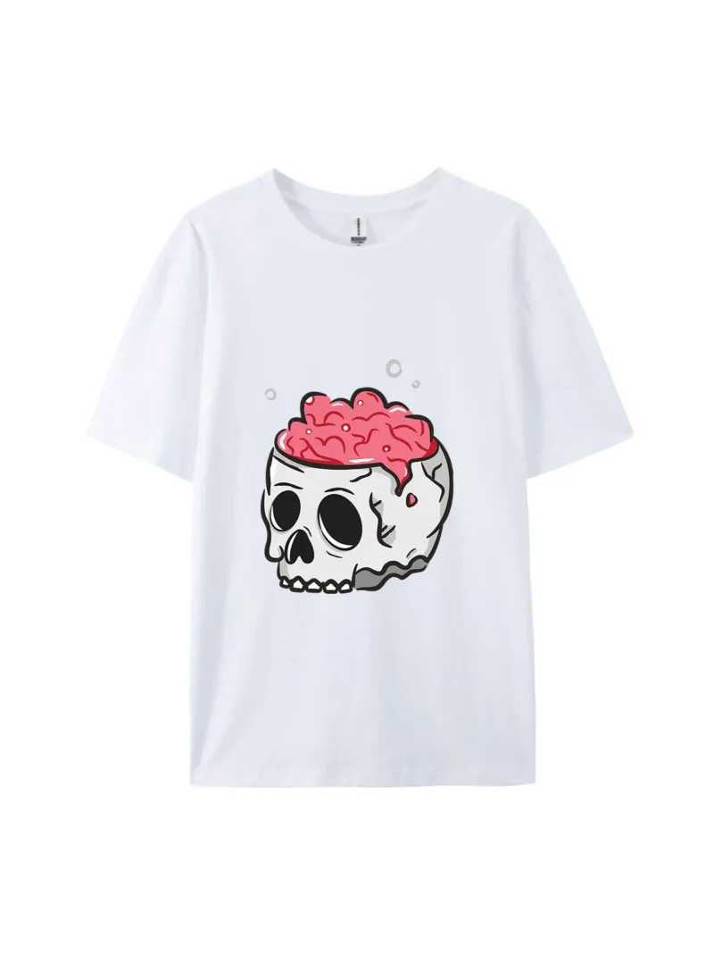 Halloween Cartoon Skull With Brain Graphic Tee - Image 4