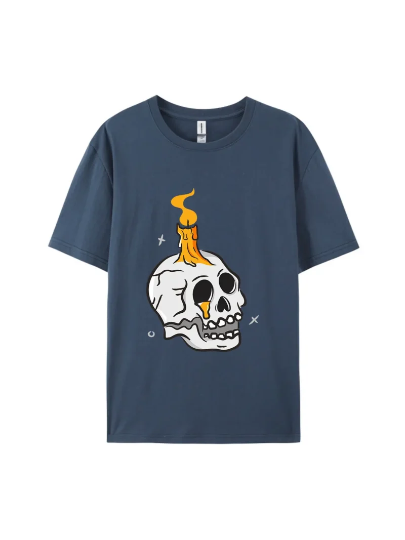Halloween Cartoon Skull With Candle Graphic Tee - Image 3