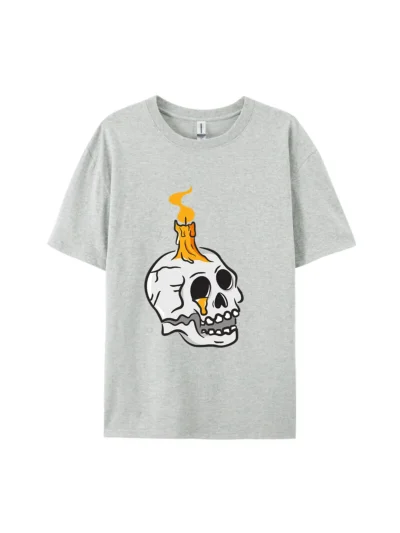 Halloween Cartoon Skull With Candle Graphic Tee