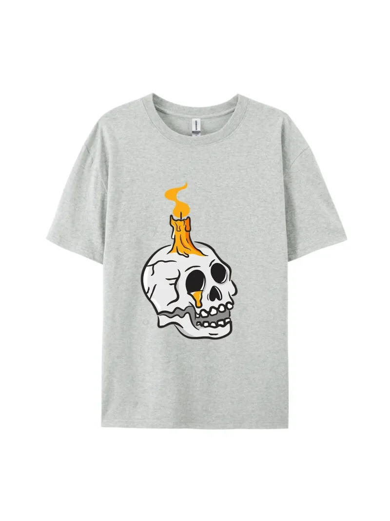 Halloween Cartoon Skull With Candle Graphic Tee