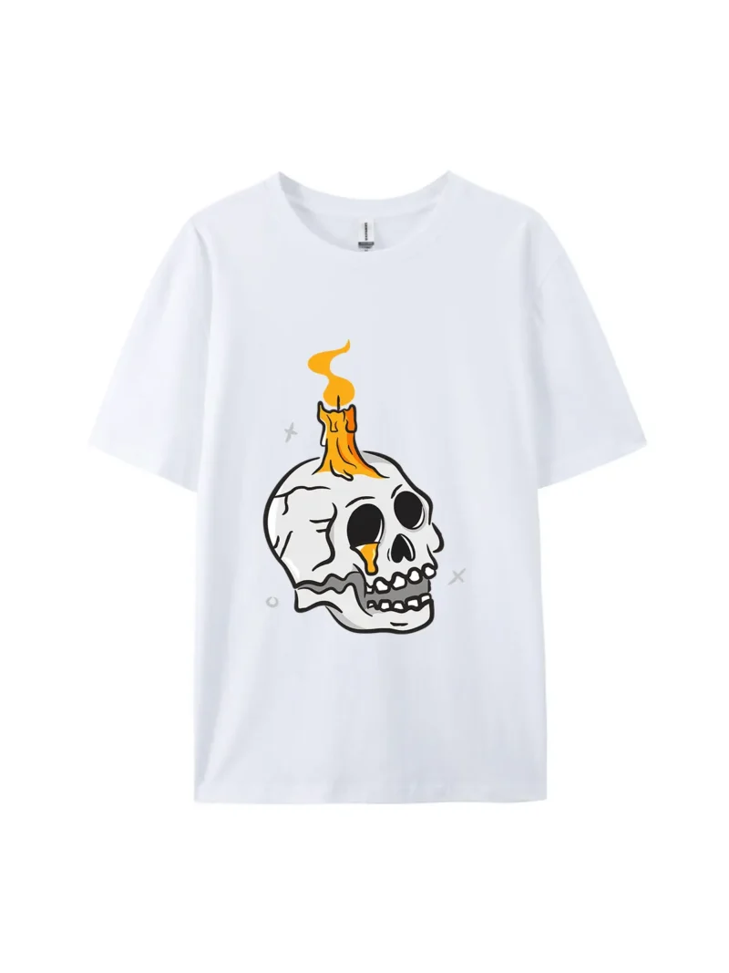 Halloween Cartoon Skull With Candle Graphic Tee - Image 4