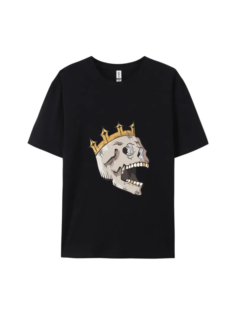 Halloween Cartoon Skull With Crown Graphic Tee - Image 2