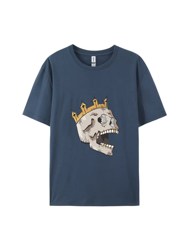 Halloween Cartoon Skull With Crown Graphic Tee - Image 3