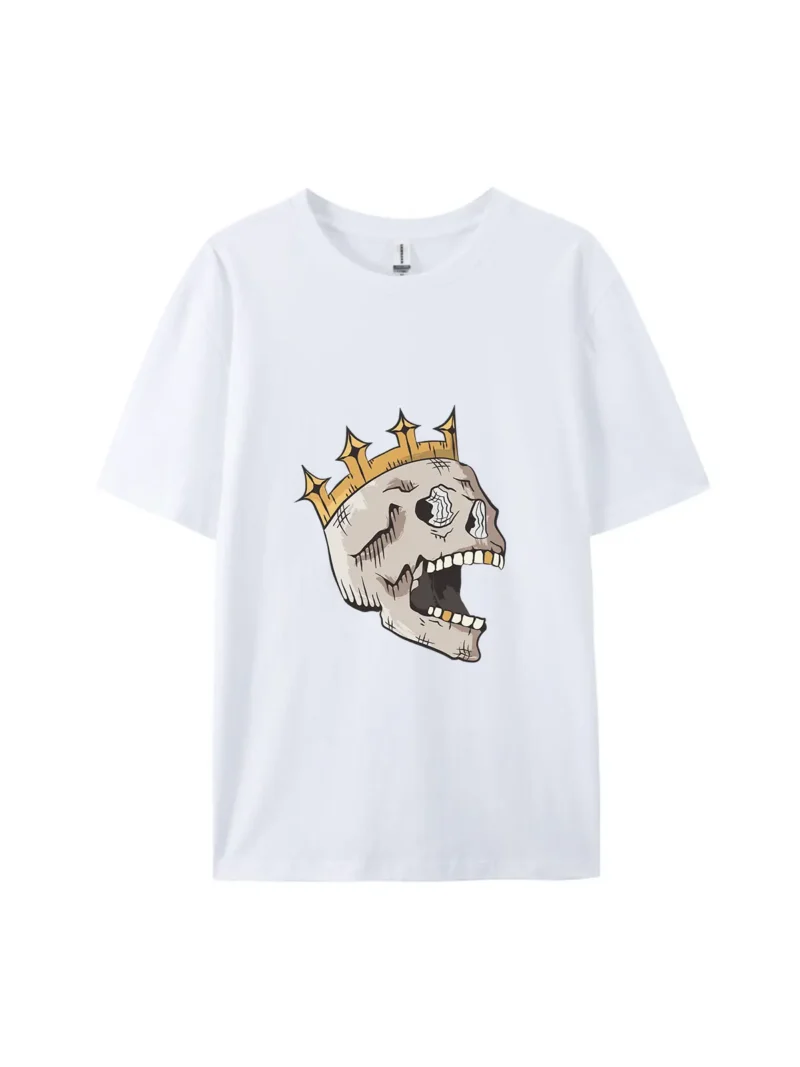 Halloween Cartoon Skull With Crown Graphic Tee - Image 4