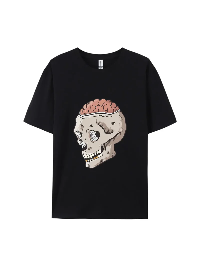 Halloween Skull With Exposed Brain Graphic Tee - Image 2