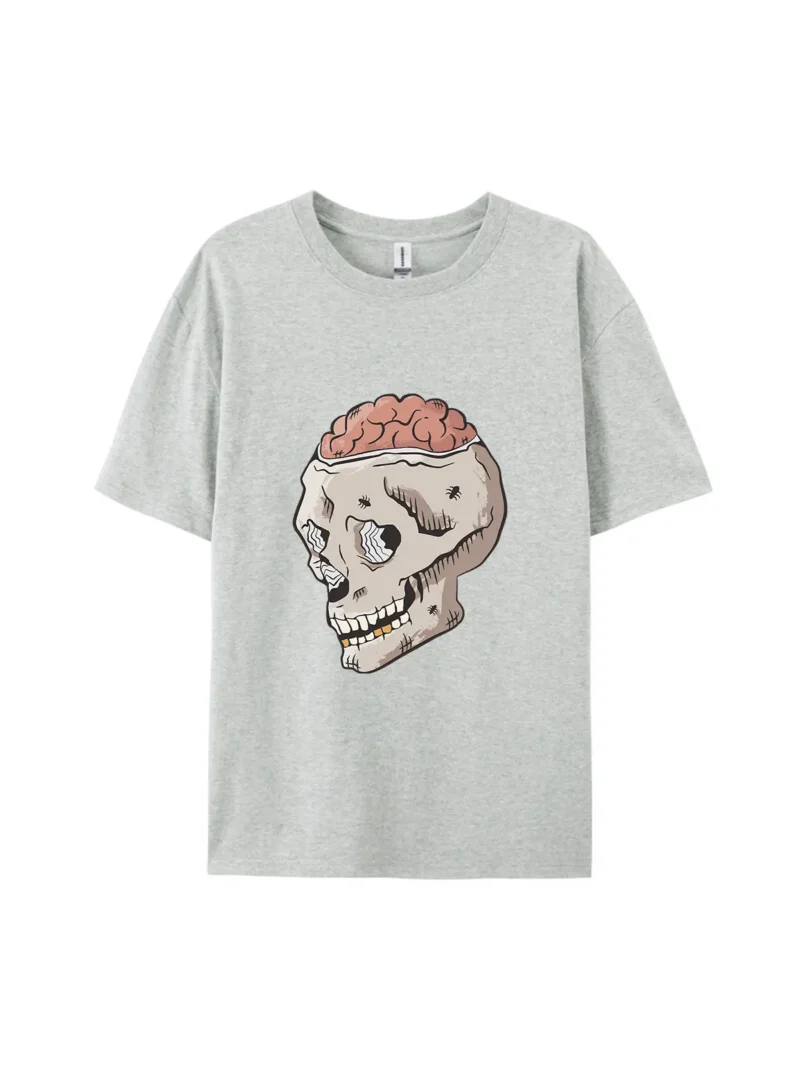 Halloween Skull With Exposed Brain Graphic Tee