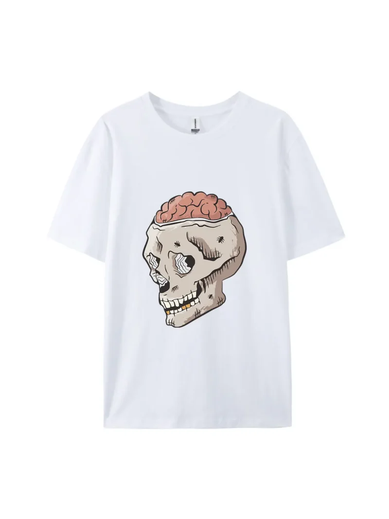 Halloween Skull With Exposed Brain Graphic Tee - Image 4