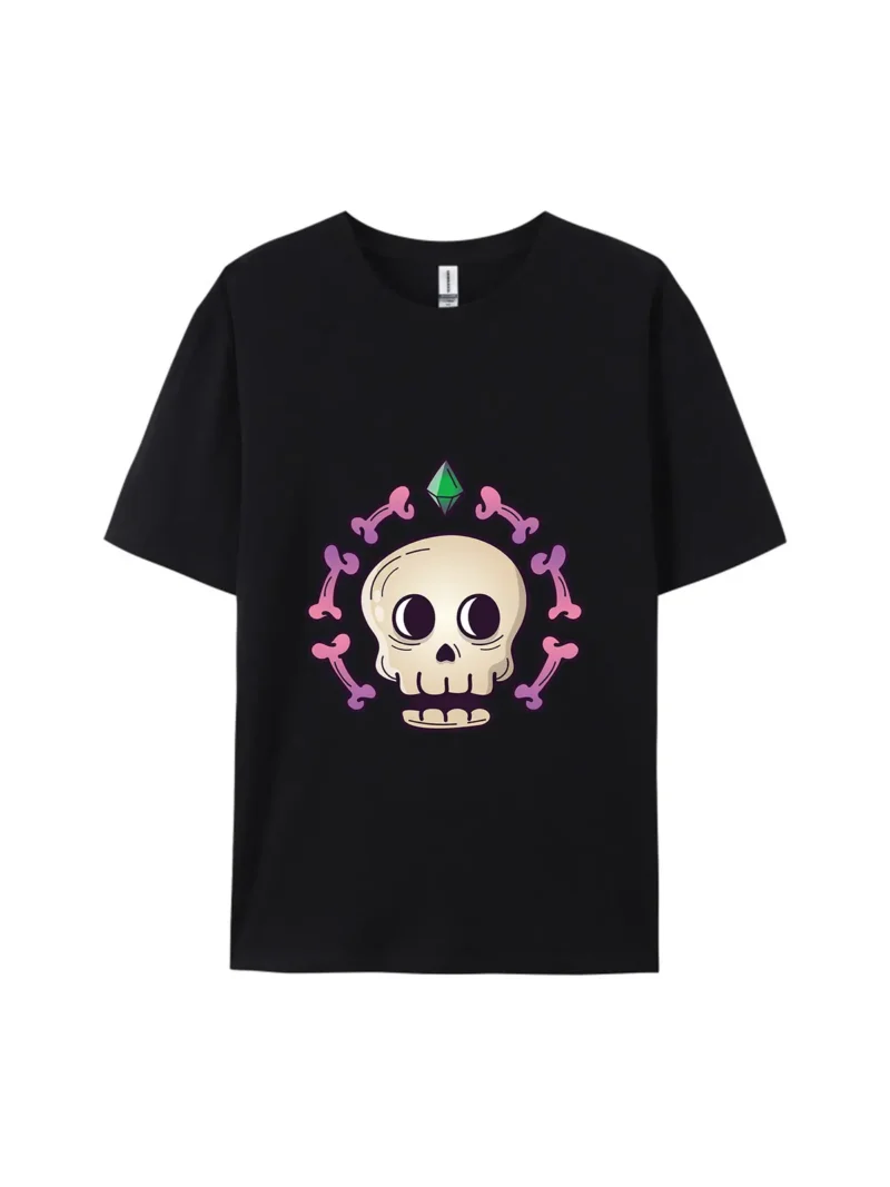 Cartoon Skull With Magic Elements Graphic Tee - Image 4