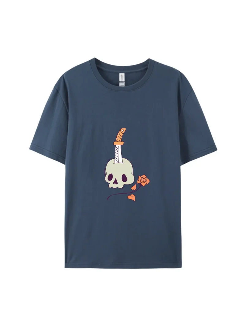 Halloween Skull With Knife & Rose Graphic Tee - Image 3