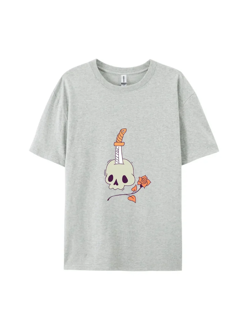 Halloween Skull With Knife & Rose Graphic Tee