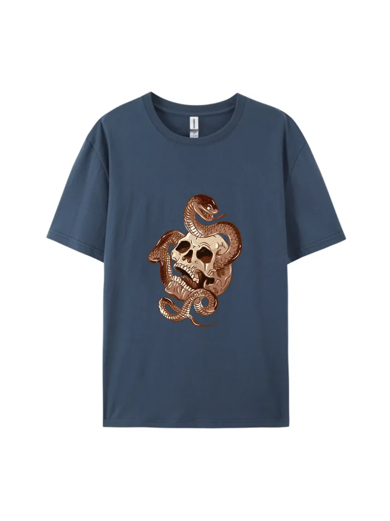 Halloween Cartoon Skull With Snake Graphic Tee - Image 2