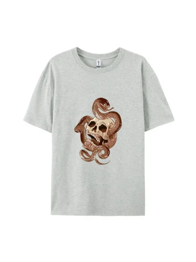 Halloween Cartoon Skull With Snake Graphic Tee