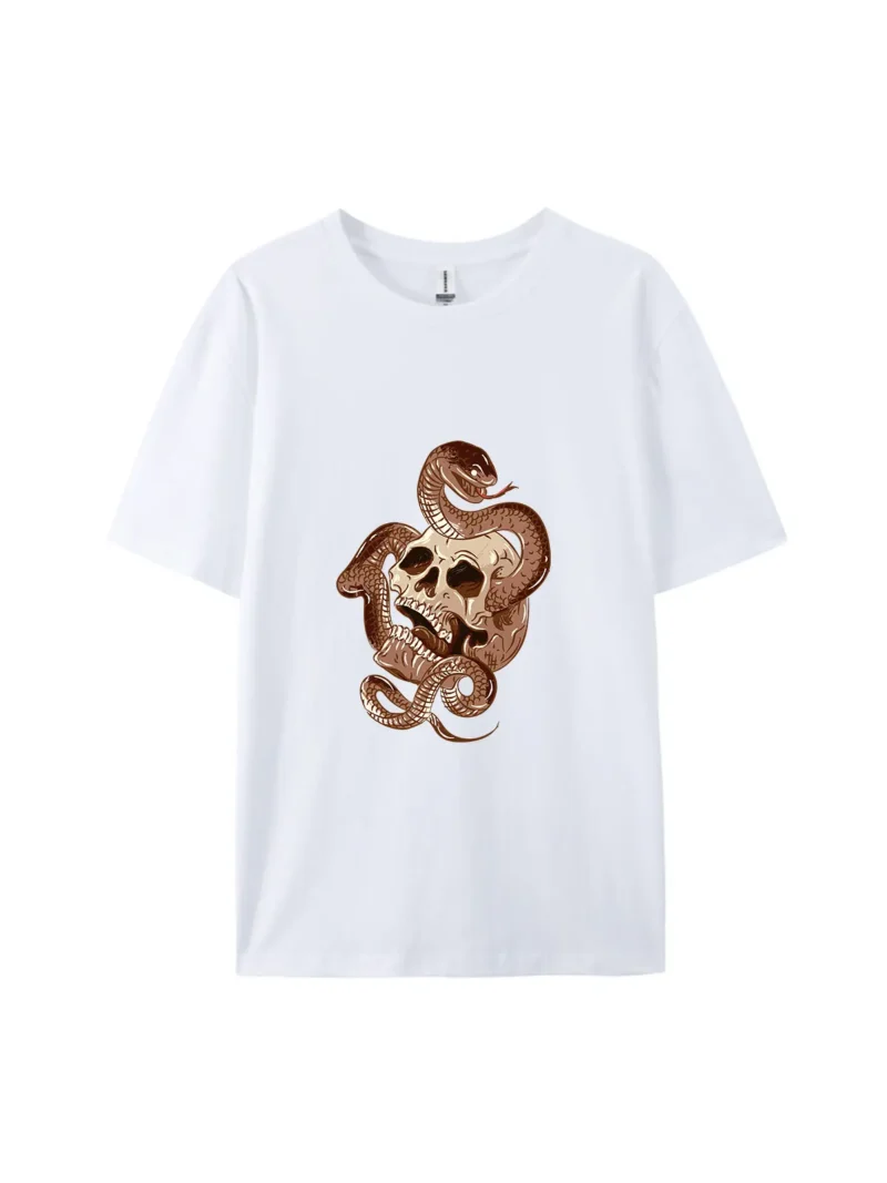 Halloween Cartoon Skull With Snake Graphic Tee - Image 3