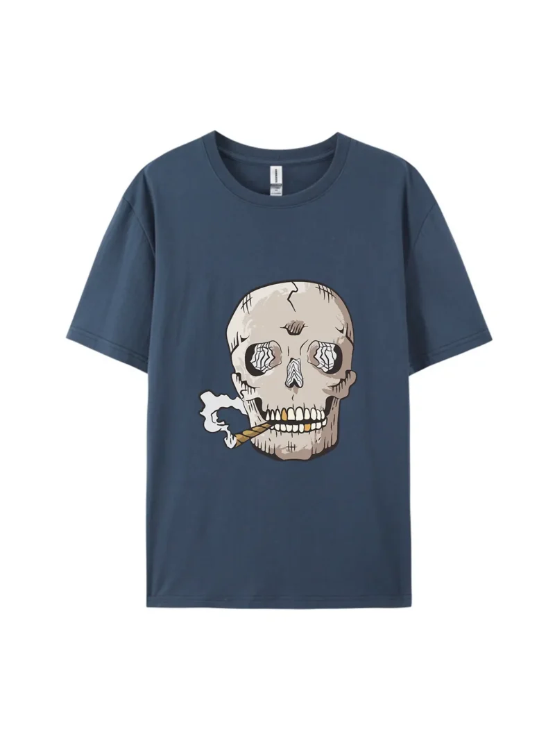 Halloween Cartoon Smoking Skull Graphic Tee - Image 3