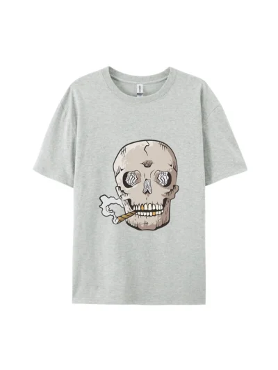 Halloween Cartoon Smoking Skull Graphic Tee