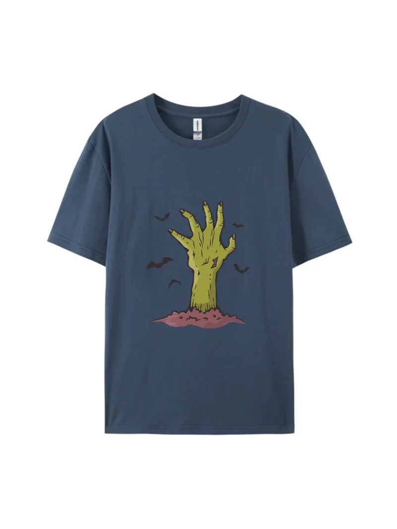 Halloween Cartoon Zombie Hand & Bat Graphic Tee - Image 3