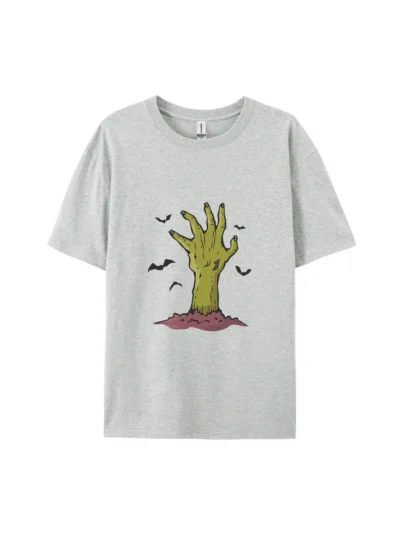 Halloween Cartoon Zombie Hand & Bat Graphic Tee