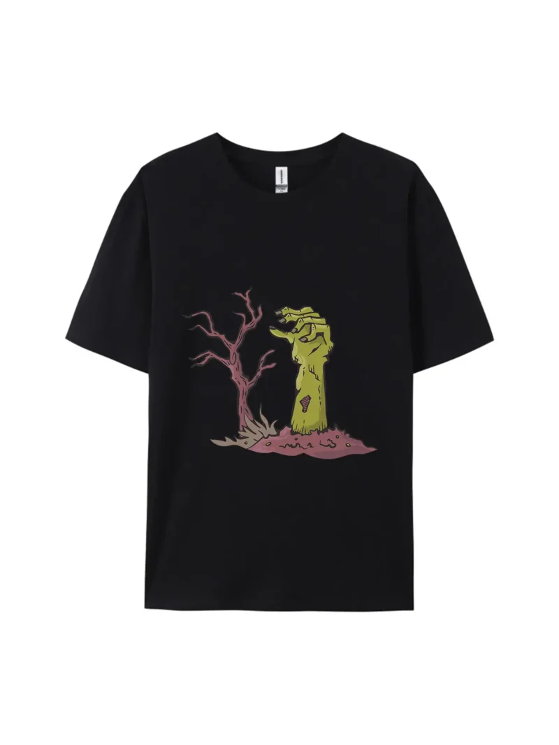 Halloween Cartoon Zombie Hand Graphic Tee - Image 2