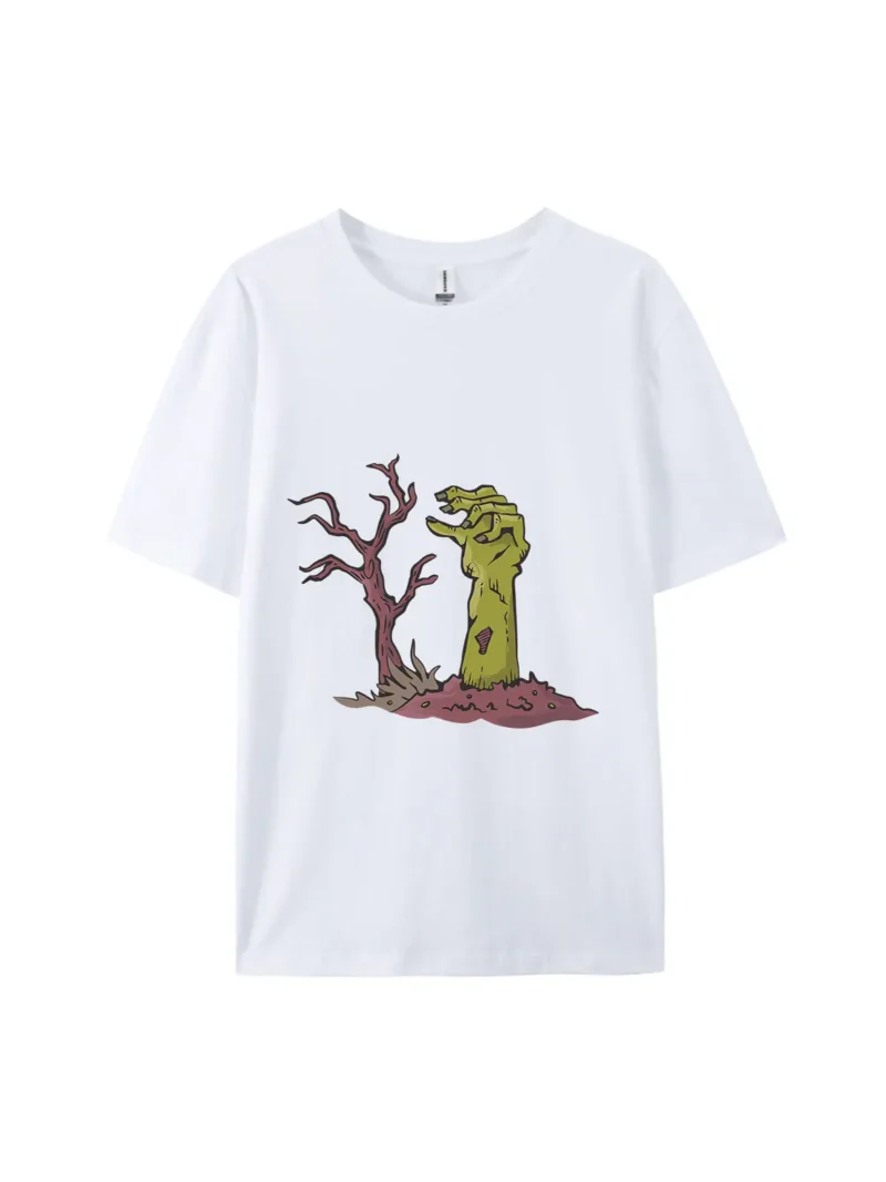 Halloween Cartoon Zombie Hand Graphic Tee - Image 4