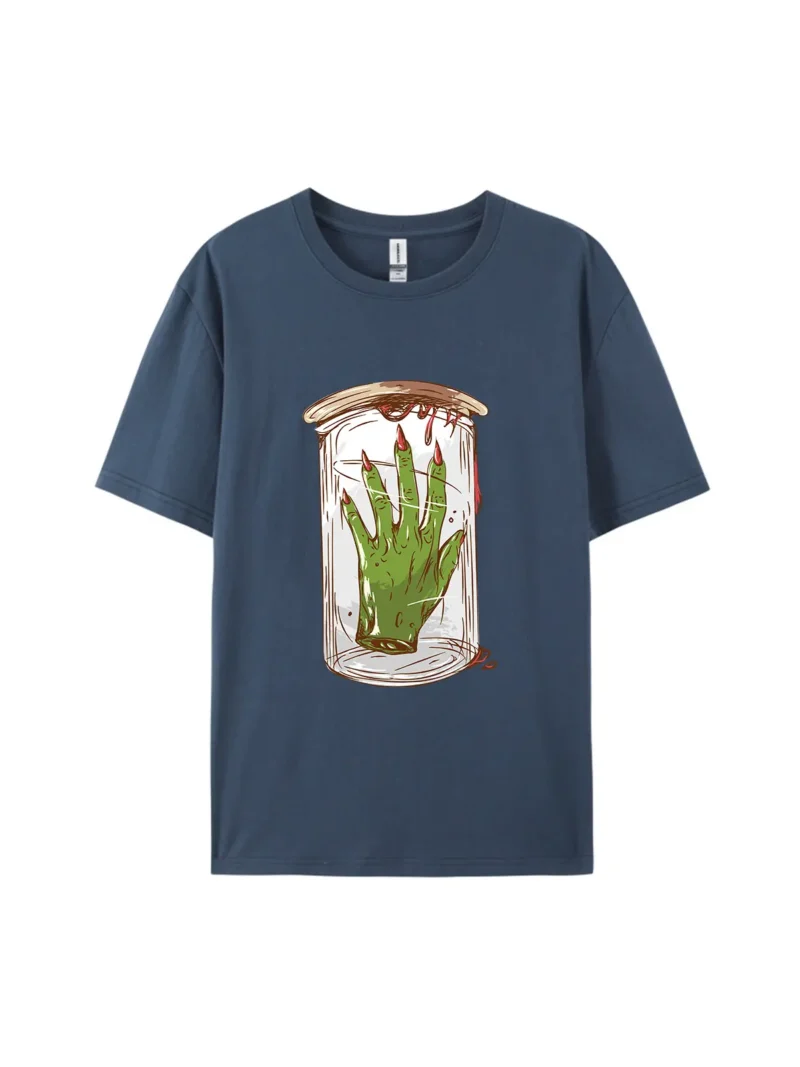 Halloween Cartoon Zombie Hand Style F Graphic Tee - Image 2