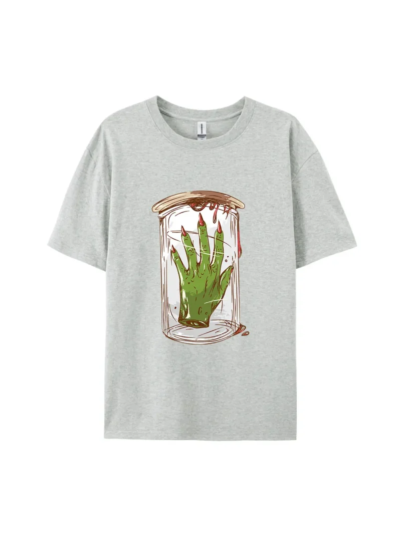 Halloween Cartoon Zombie Hand Style F Graphic Tee - Image 3