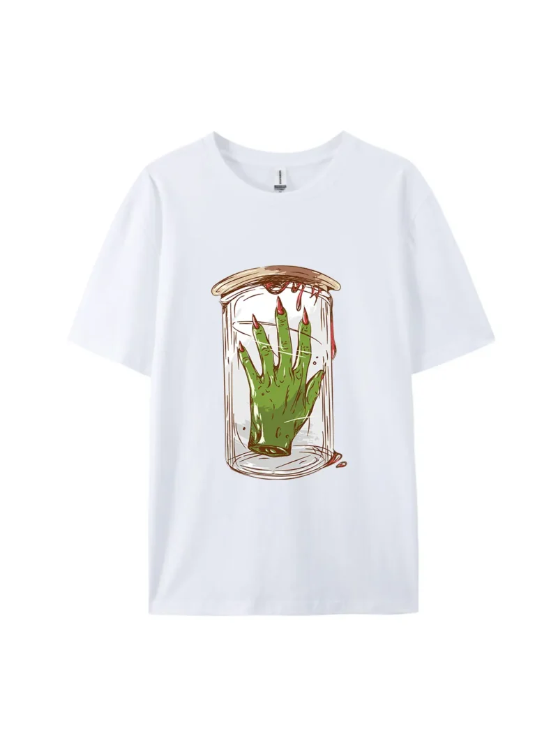 Halloween Cartoon Zombie Hand Style F Graphic Tee - Image 4