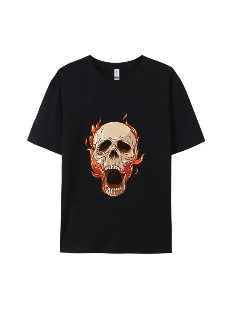 Halloween Flaming Skull Graphic Tee - Image 2