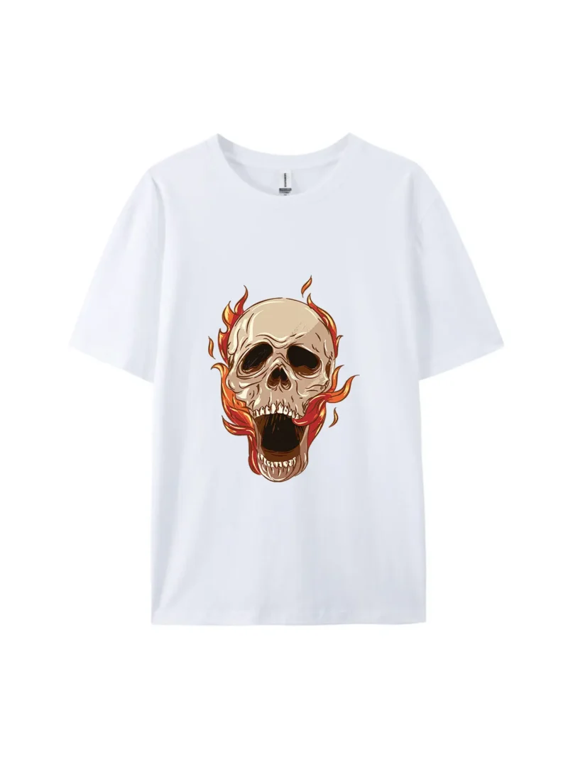 Halloween Flaming Skull Graphic Tee - Image 4