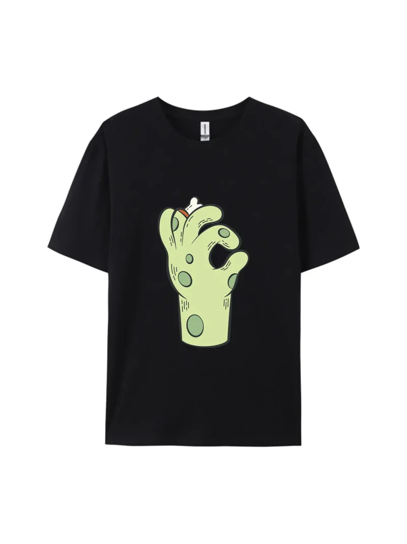 Halloween Green Fist with Bone Style B Graphic Tee - Image 2