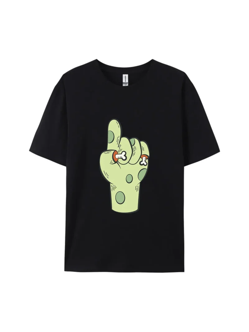 Halloween Green Fist with Bone Style C Graphic Tee - Image 2