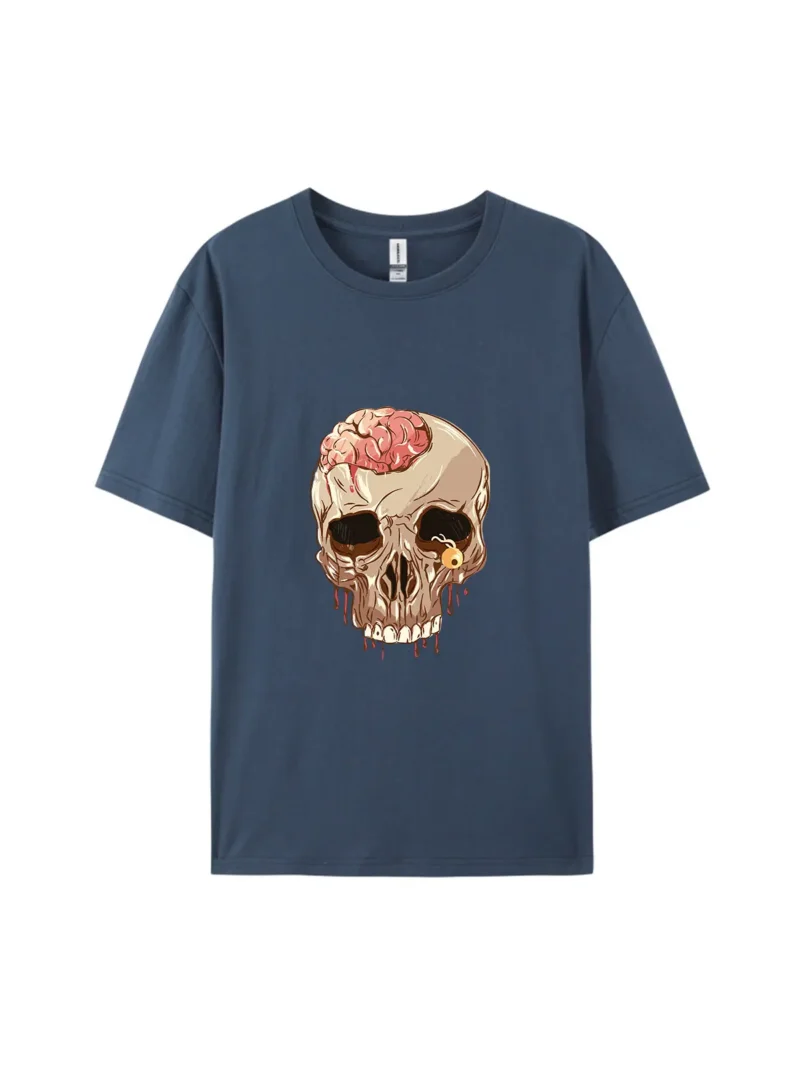 Halloween Skull With Brain & Earring Graphic Tee - Image 3