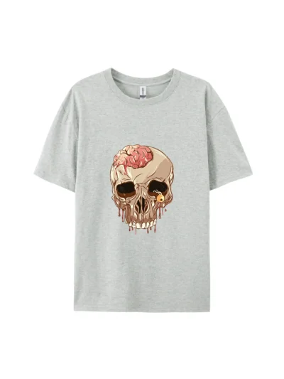 Halloween Skull With Brain & Earring Graphic Tee