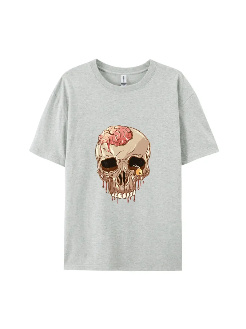 Halloween Skull With Brain & Earring Graphic Tee