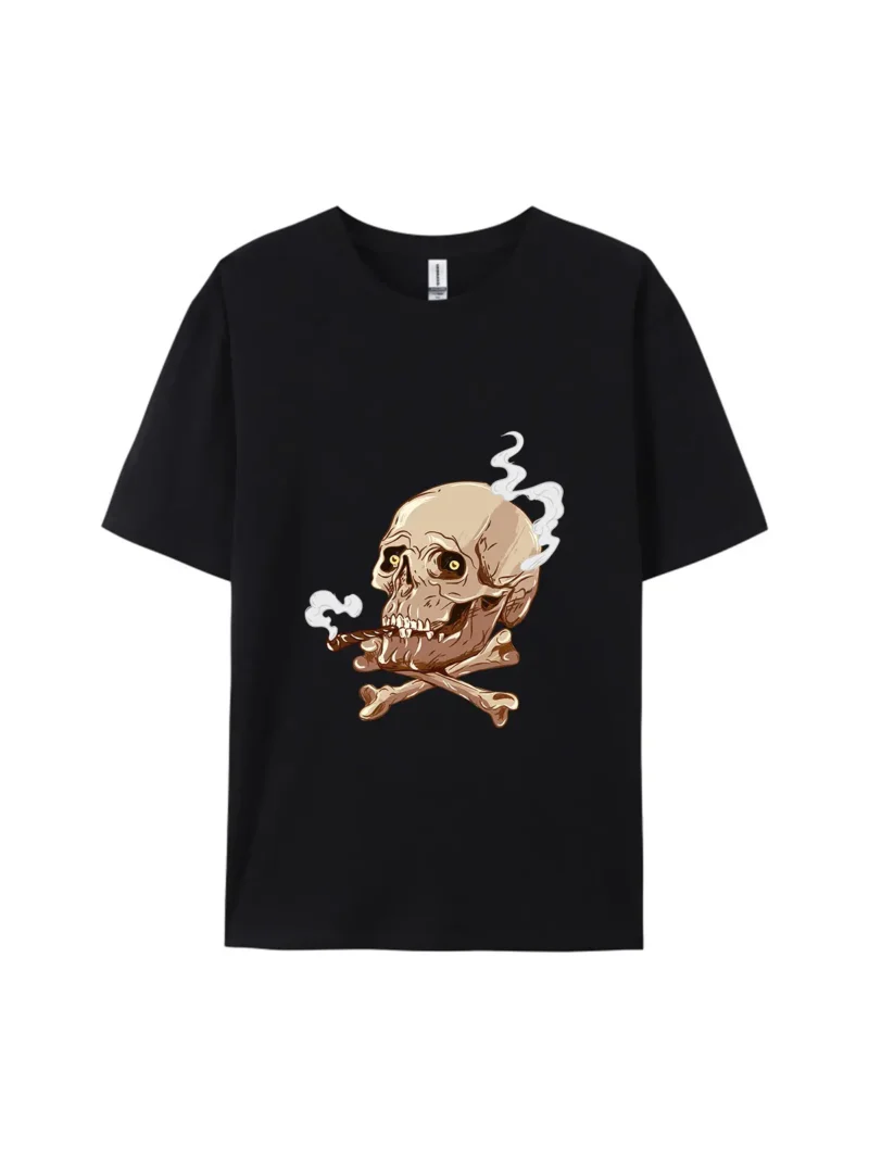 Halloween Smoking Skull & Crossbones Graphic Tee - Image 2